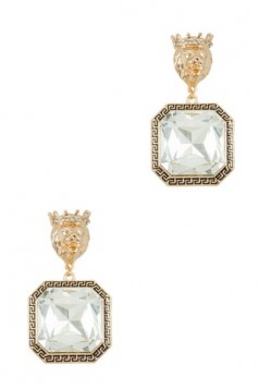 Lion Stud Earring with Octagon Glass