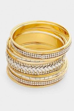 11PC Rectangular Stone Metal Bangle Bracelets