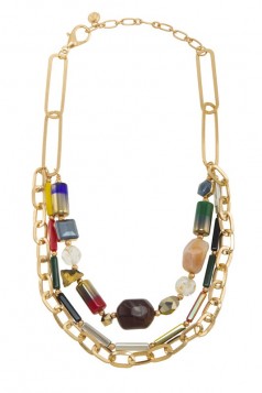 Multiple Beads and Glass Linked Chain Layered Necklace
