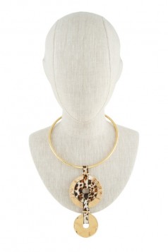 Leopard Decorated Double Circle Charm Collar Necklace
