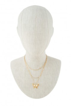 3 Layered Chain Necklace with Filigree Butterfly Charm