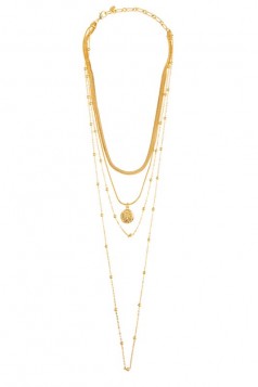 Coin Charm Snake Chain Layered Long Necklace