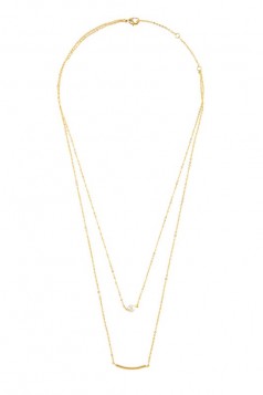 Curvy Metal and Pearl Charm Chain Necklace