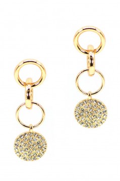 METAL RING LINK DANGLE ROUND STUDDED STONE EARRING