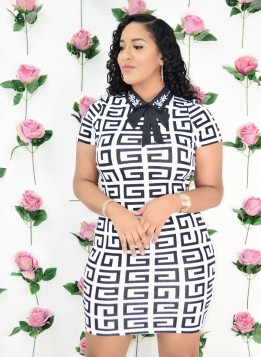 GEOMETRIC COLLAR BODYCON DRESS