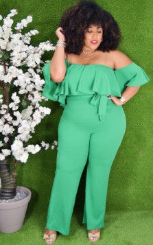 OFF SHOULDER LONG JUMPSUIT +