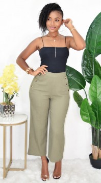 BUTTON FLARED CROPPED PANTS