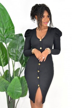 SURE THING BUTTON RIBBED DRESS
