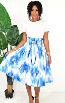 SO CHIC BELTED ABSTRACT SKIRT
