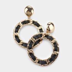 FAUX LEATHER CHAIN OPEN CIRCLE DANGLE EARRINGS