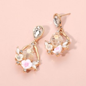 Floral Faceted Gem Embellished Dangle Earrings GB