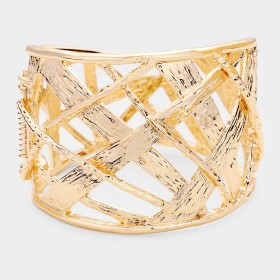 TEXTURED METAL WIDE HINGED BRACELET